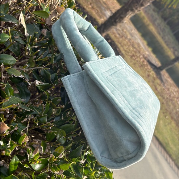 Juicy Couture Mini Spender tote bag top handle blue velour Y2K rhinestones bling - Picture 8 of 16